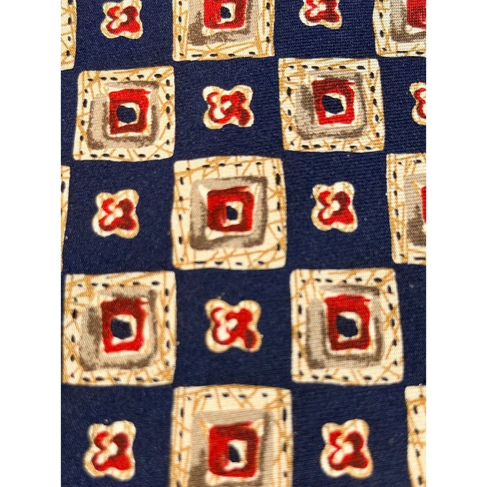 Brooks Brothers Silk Tie Tan Navy Blue Red‎ Geometric Square Preppy Classic